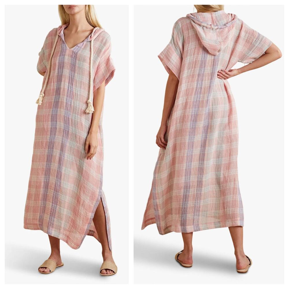 Lisa Marie Fernandez The Drawstring Hooded Caftan Madras Gauze Size 0 XS Multi